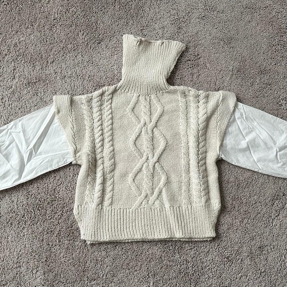 C'isa Cowl Neck Cable Knit Sweater + Dress Shirt Combo